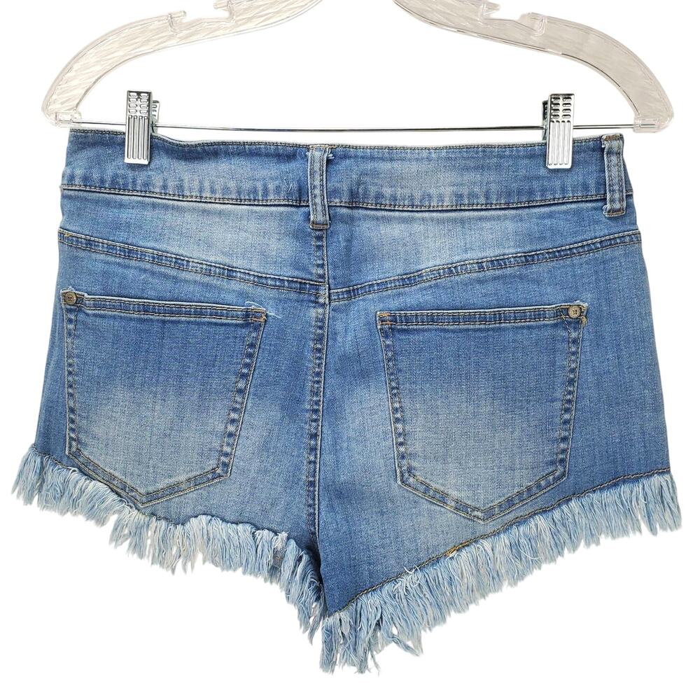 Altard State Y2K Jean Micro Shorts 7 Distressed Retro Boho Lace Raw Fringe Hem - Picture 3 of 8